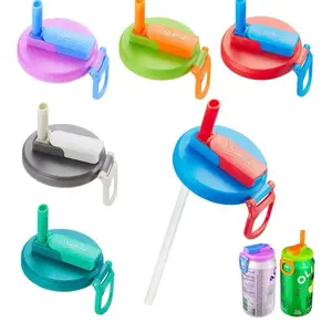 4-Pack BPA-Free Soda Can Lids with Straw - Reusable Lids for Seltzer, Juice & Beverage, Silicone Straws Included Drink Covers