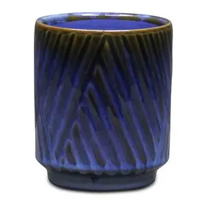 Cheungs 5921BGR Parlora Crossed Diagonal Pattern Straight Side Ceramic Pot, Blue - Small