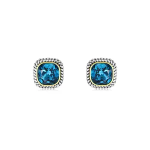 Aprilery Elegant Square Gemstone Stud Earrings – Chic Two-Tone Design with Rope-Edge Detail, Sparkling Jewelry for Parties and Daily Wear