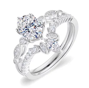 UCCIYO 2PCS S925 Sterling Silver Lab-Created Moissanite Oval Promise Ring Set for Women, Stackable Bridal Ring Guard, Sparkly Anniversary Gift Jewelry【#R630】 S925 Silver Lab-Created Moissanite Women Wedding Ring