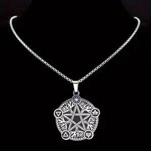 Elemental Pentacle Tree of Life Necklace Silver Black Two Tone Engraving Protection Warding Focus Sovereignty Devotional Display - Ward Pendant