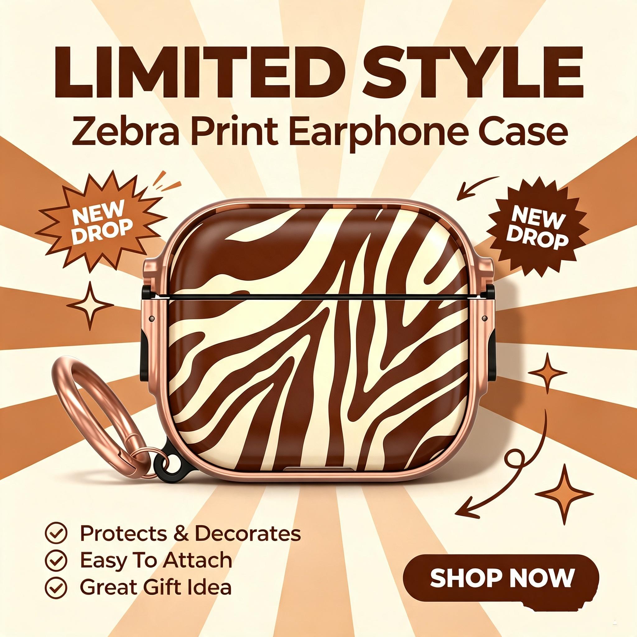 Trendy Animal Stripe Hard PC Wireless Airpod Case, Anti-Drop Durable Headphone Accessories with Keyring, Supports Direct Charge