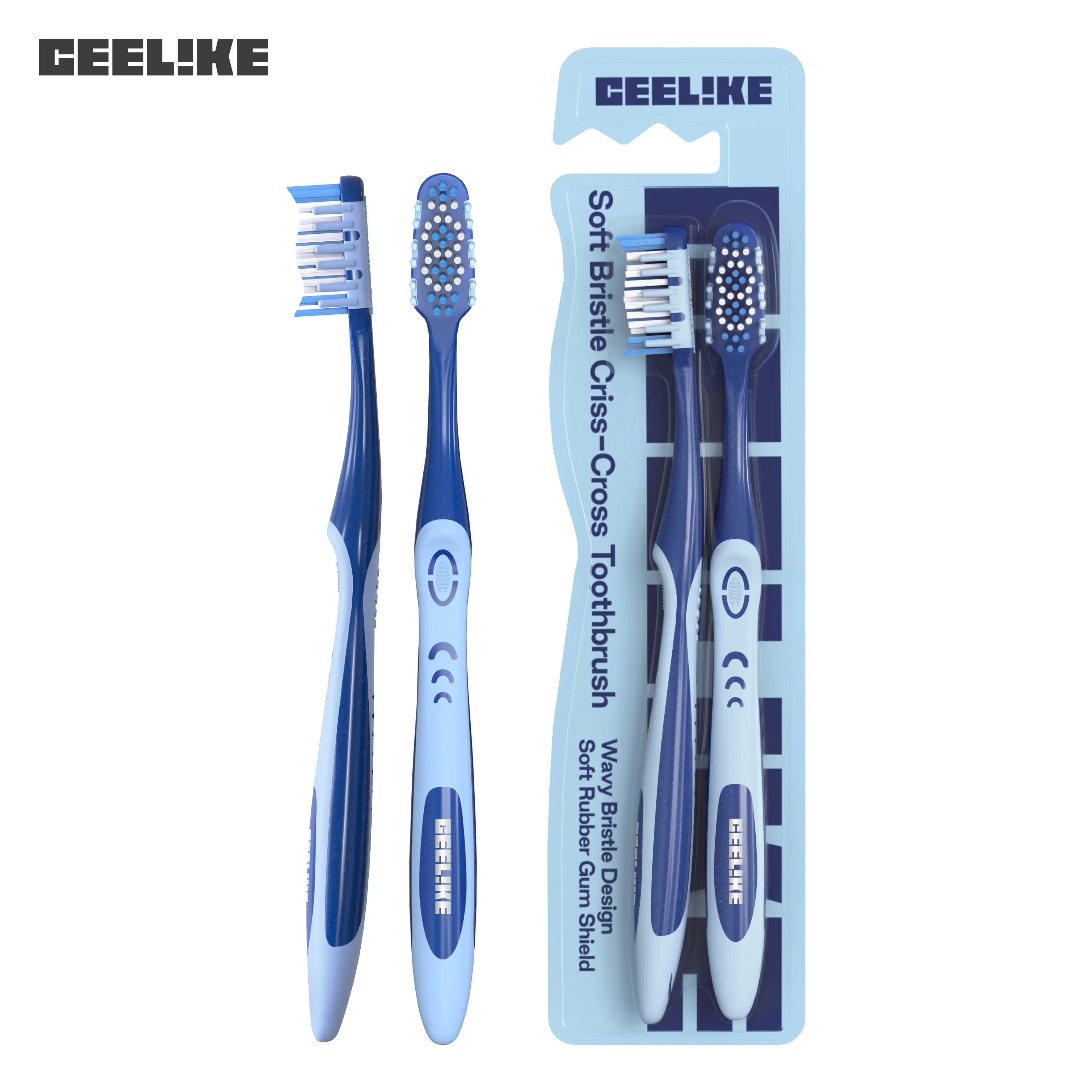 CEELIKE Soft Bristle Criss-Cross Toothbrush 2-Pack - 4-in-1 Oral Care, Effective Deep Cleaning & Gentle Gum Care