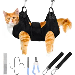 Patiencet Cat Grooming Hammock Pet Hammock Cat Nail Clipper Hammock for Nail Trimming Dog Sling for Nail Clipping Dog Hanging Harness (Black XS) PatiencET
