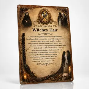 12x8 Inch Witchy Aluminium Retro Witches Hair Metal Sign - Vintage Witchcraft Wall Decoration, Gothic Pagan Art Tin Sign, Mystical Boho Occult Gift, Dark Academia Halloween Room Decor