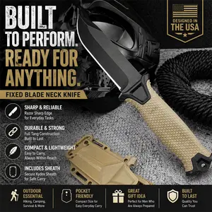 EDC 1500 Fixed Blade Knife 8Cr13Mov Blade Rubber-plastic Handle Outdoor Hiking Camping Fishing Multi-functional Tools with Sheath