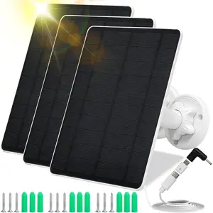 Solar Panel for  Camera,5W USB Solar Panel for Cameras DC 5V,Camera Solar Panel Charger  USB & USB-C & DC,IP65  USB Solar Panel Charger for Camera with 360?Adjustable Mounting