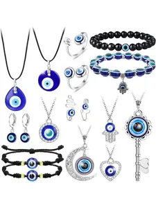 Unique 17 Pcs Blue Jewelry Set for Women Men 7 Necklaces 4 Bracelets 1 Pair Earrings 2 Rings 2 Fake Nose Rings for Festivals Parties Body Jewelry Set