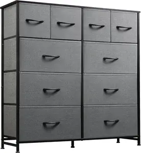 10 Drawer Dresser for Bedroom, Fabric Storage Tower with Wood Top, Large Capacity 39.4" Tall Chest of Drawers for Living Room Hallway Home Office