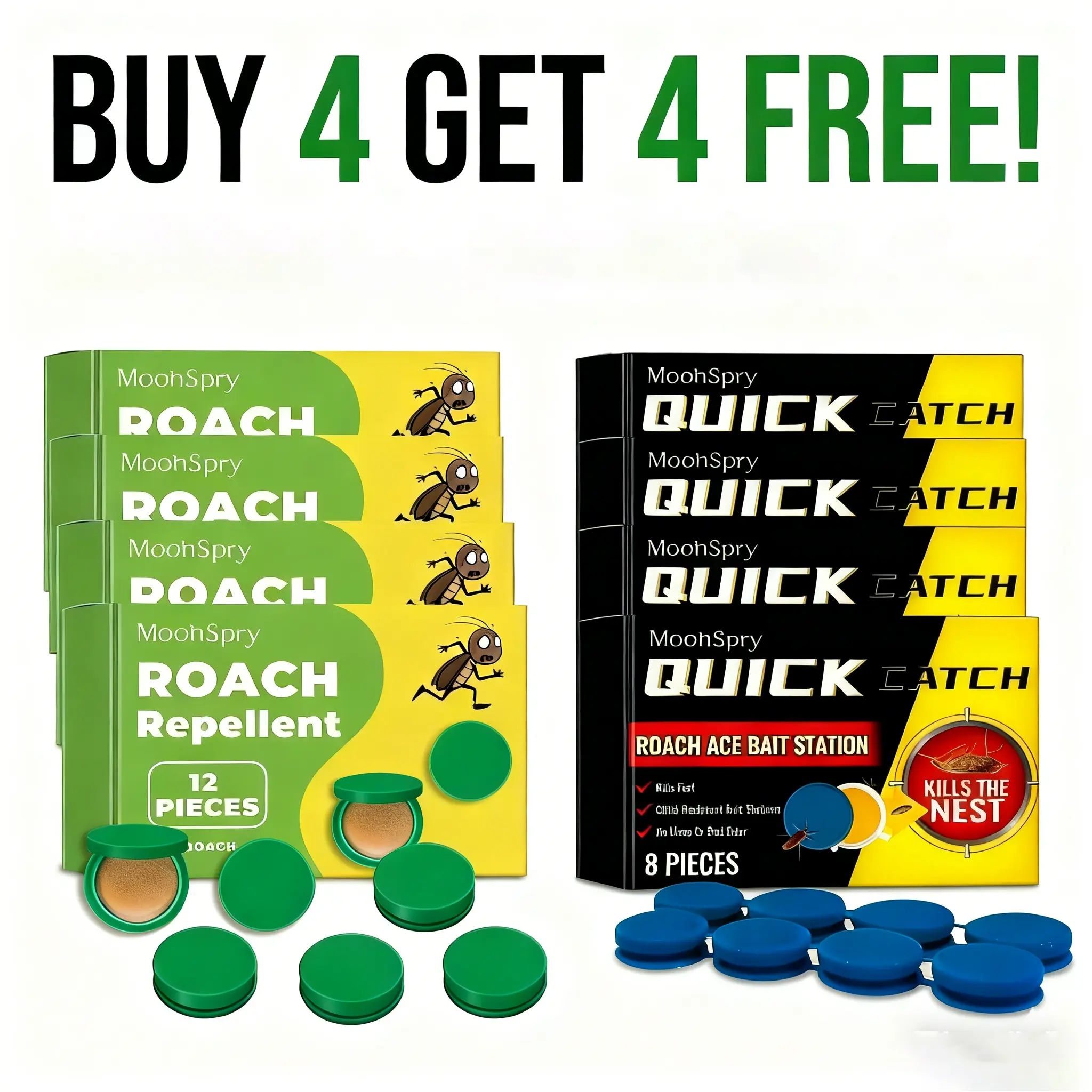 Household Essential Roach Killer Indoor Cockroach Exterminator Bait (Buy 4 Get 4 FREE) - Fits Refrigerator Backs, Microwave Gaps, Long-Lasting Powerful Trap for Blocking Warm Zone Nesting