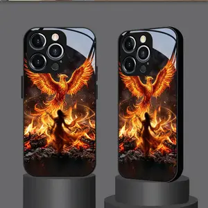 Phoenix and Flame Shadow Pattern Design. For iPhone 17 16 15 14 13 12 11 PRO MAX PLUS AIR and Mini iPhone 16E AIR XR XS MAX Series Mobile Phone Case, Glass Case for iPhone