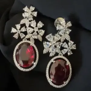 Silver and Red Stone Earrings