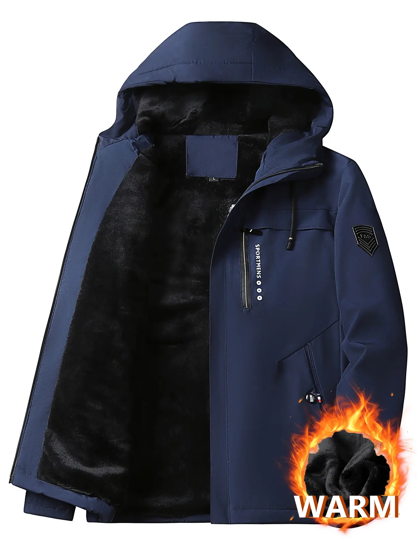 Men's Hooded Fleece Outdoor Jacket, Multi-Pocket Letter Print Design, Windproof Waterproof Wear-Resistant, Fall Winter Casual, Hooded Winter Outerwear, Casual Fashion Jacket