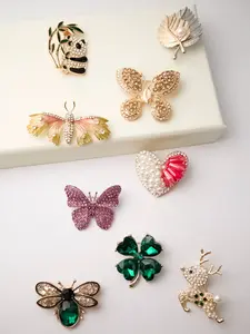 Vintage Crystal Rhinestone Brooch Set, Butterfly Panda Reindeer Design, Elegant Accessory for Blazers Coats Sweaters Dresses, Anti-Discoloration