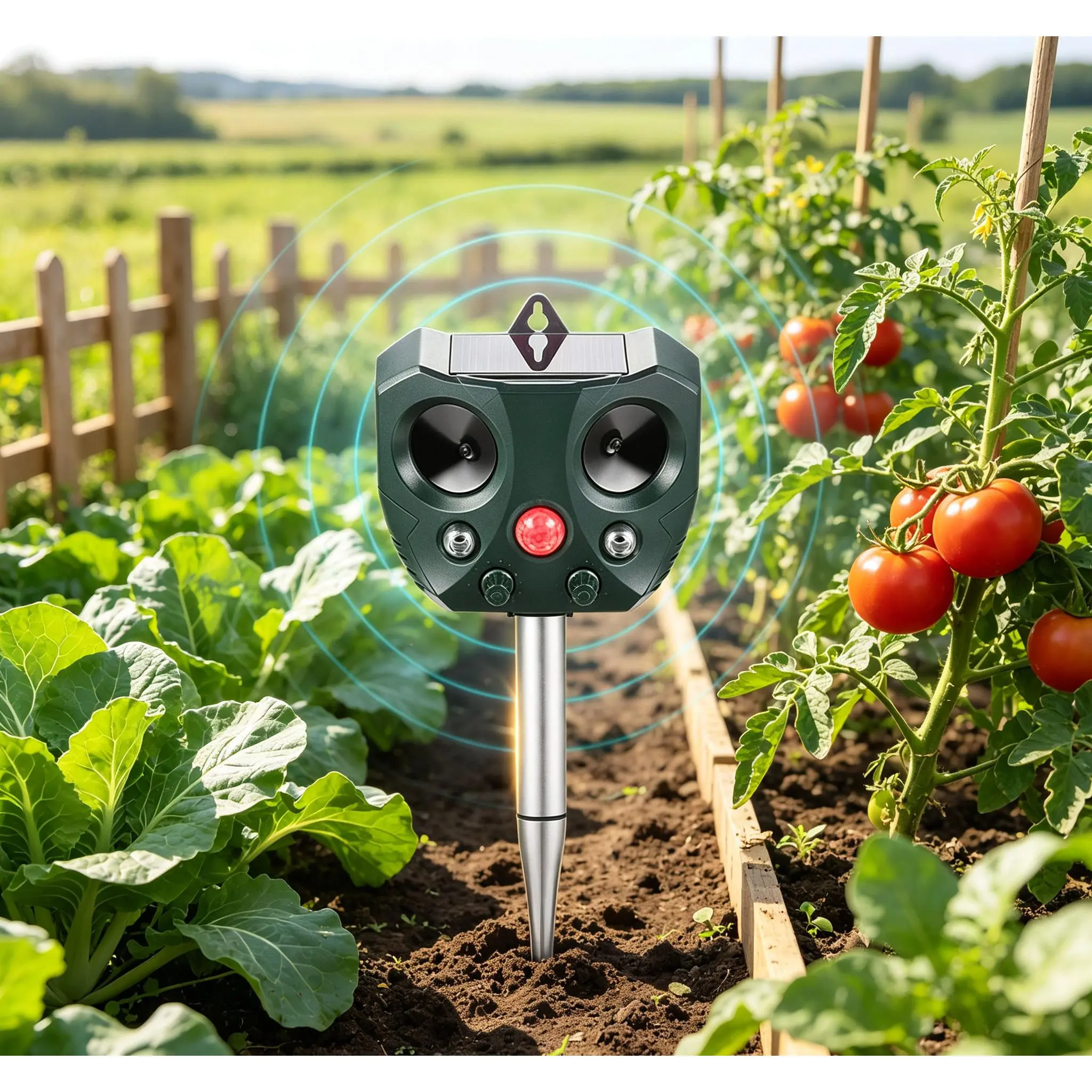 Outdoor Solar Animal Repeller, Motion-Activated Ultrasonic Repellent Device, Durable ABS Plastic, No Chemicals, Ideal Protection for Gardens, Farms, Ponds and Lawn Areas