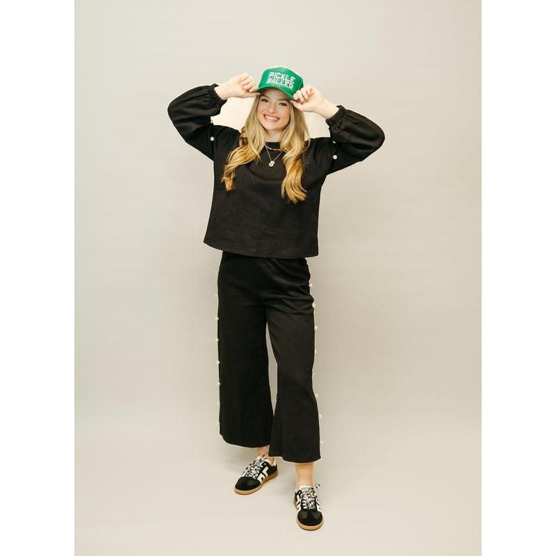 P23943 Black Pearl Embellished Crop Pants