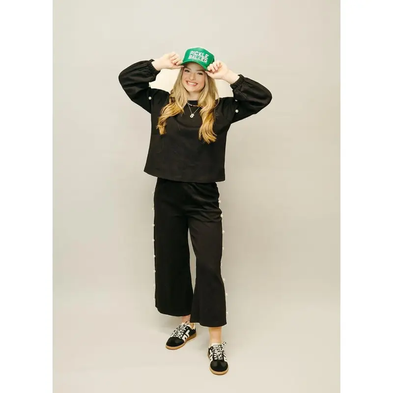 P23943 Black Pearl Embellished Crop Pants