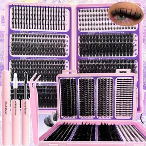 800Pcs Lash Clusters, Includes Spiky and Bottom Lashes, 40D+60D+80D+100D+110D Mixed Style Volume Eyelash Clusters single box/with Glue, Tweezers and Brush, D Curl 3D Individual Wispy Eyelash, Fluffy Manga Eyelashes, Dense Thickened Lash for DIY，Makeup