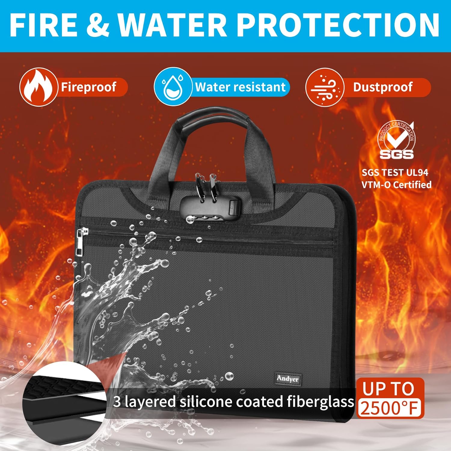 Fireproof File Folder with Handle, Large Capacity A4 File Organizer Storage Zip Bag, Test Paper Folder, Data Paper Organizer Storage Bag, Paper Organizers, Office Stationery & Supplies, Friend Gift Ideas, Zip Pouch