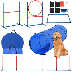 VEVOR Dog Agility Training Equipment, 5 PCS Set with Adjustable High Hurdles, 6 Weave Poles, Tunnel, Jump Ring, Pause Box, Whistle, Foldable Bowl, Puppy Obstacle Course Kit with Storage Bags