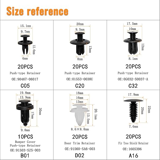 100 PCS Bumper Push Fasteners Rivet Clip Kit, ABS Retainer Expansion Screws with Removal Tool, 6 Popular Sizes Fenders/Body Fixing Clips, Universal for Most Cars, Trucks, SUVs (Black&White)