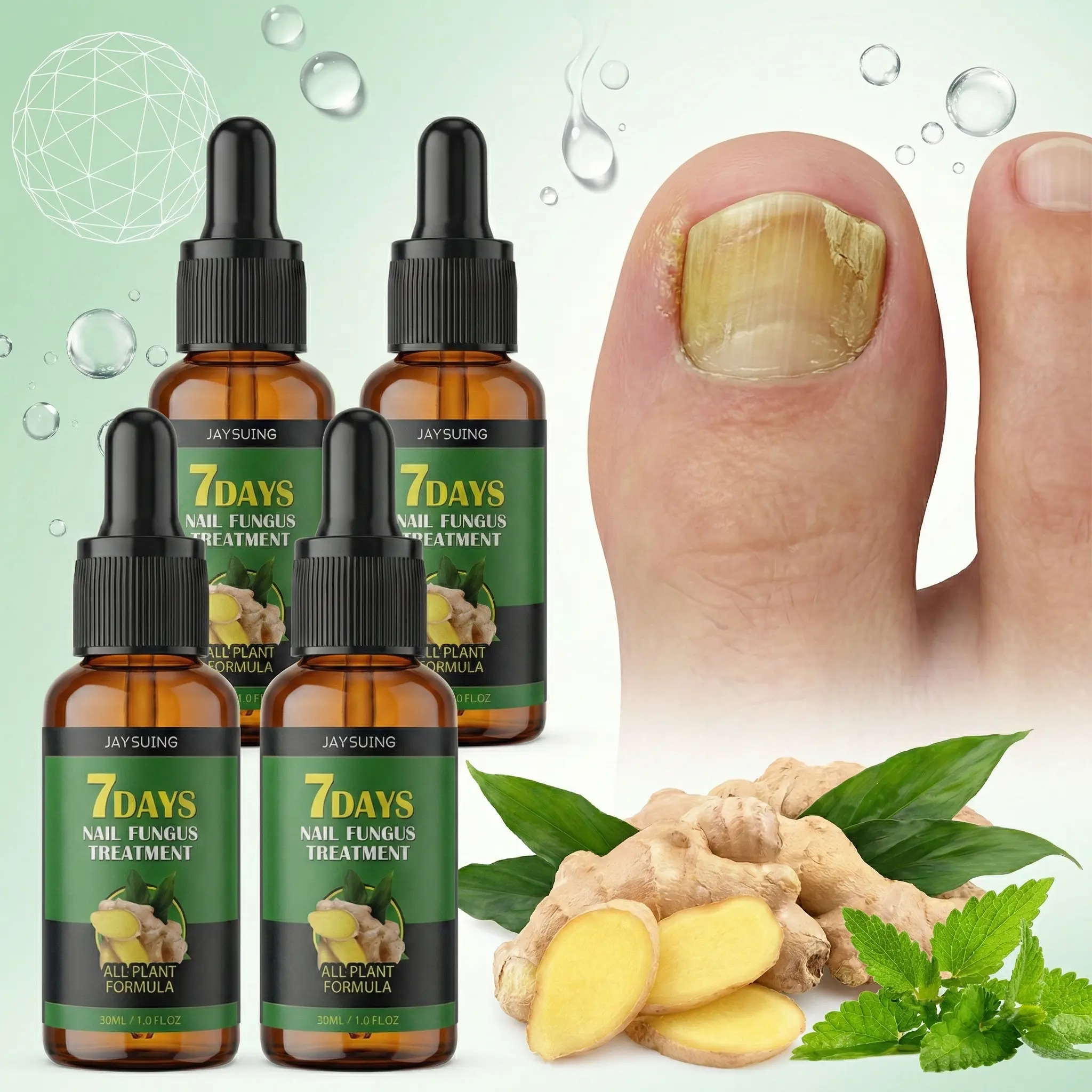 7 Days Ginger Nail Care Serum, 30ml Nail Fungus Treatment for Toenail, Fingernail & Cuticle Care