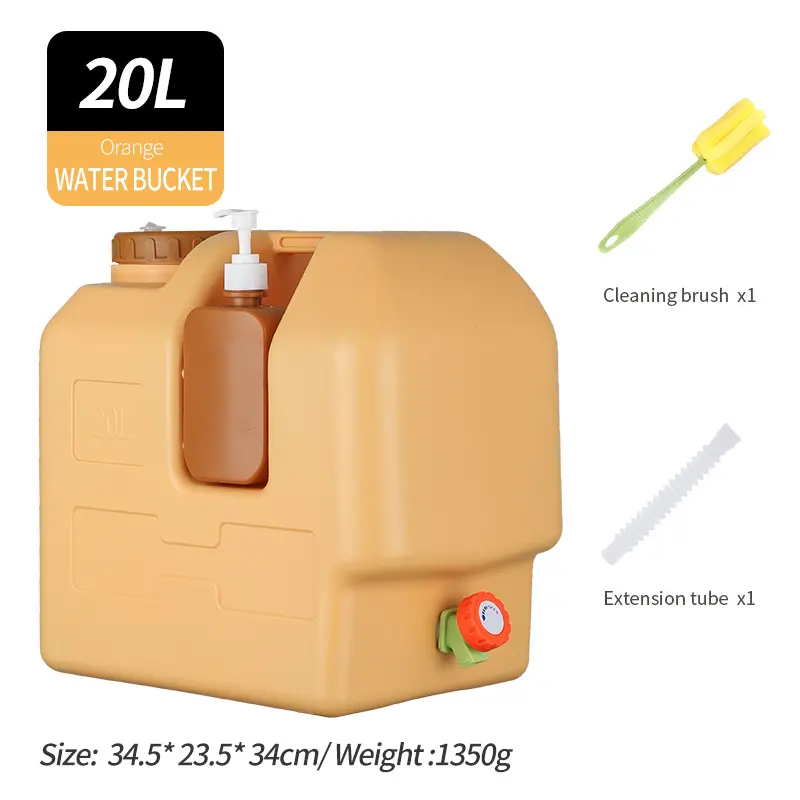 20L Outdoor Bucket with Tap - Portable Camping & Drinking Water Container, Includes Hand Washing Pitcher, Food-Grade Materials, Suitable for Camping, Hiking, RV Emergency Preparedness, Safety Lid Design, Sturdy