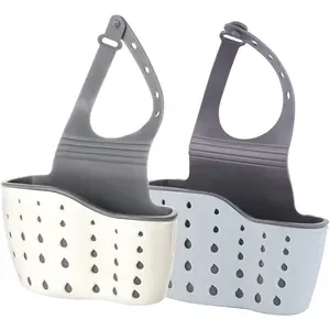 Kitchen Sink Caddy Sponge Holder Silicone Plastic Soap Holder Hanging Ajustable Strap Faucet Caddy with Drain Holes(2 Pack)