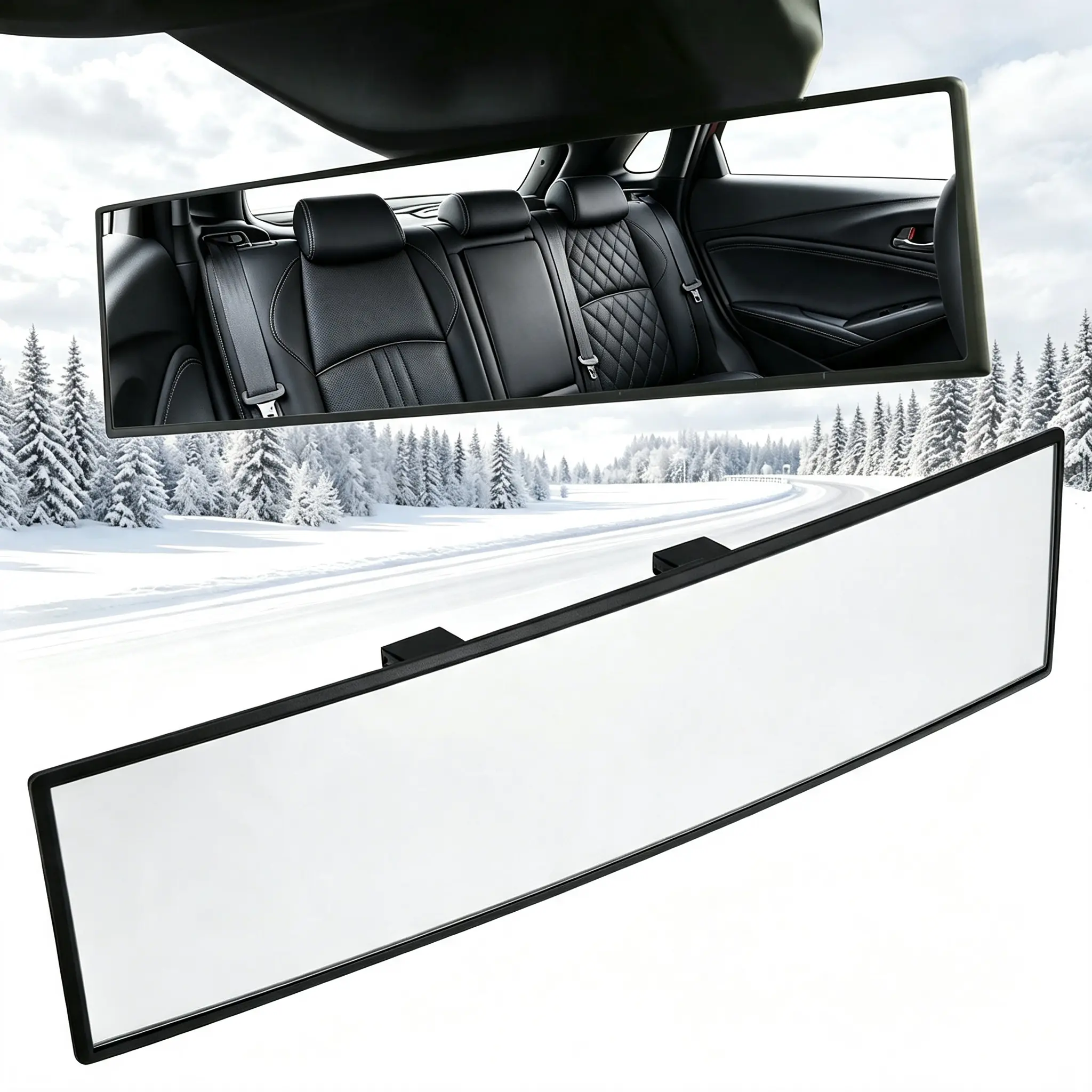 HD Clip-on Panoramic Rearview Mirror, 12 Inch Shockproof Interior Mirror for Cars, SUVs, and Trucks, Expanded Wide-Angle View, Universal Fit Vehicle Accessory