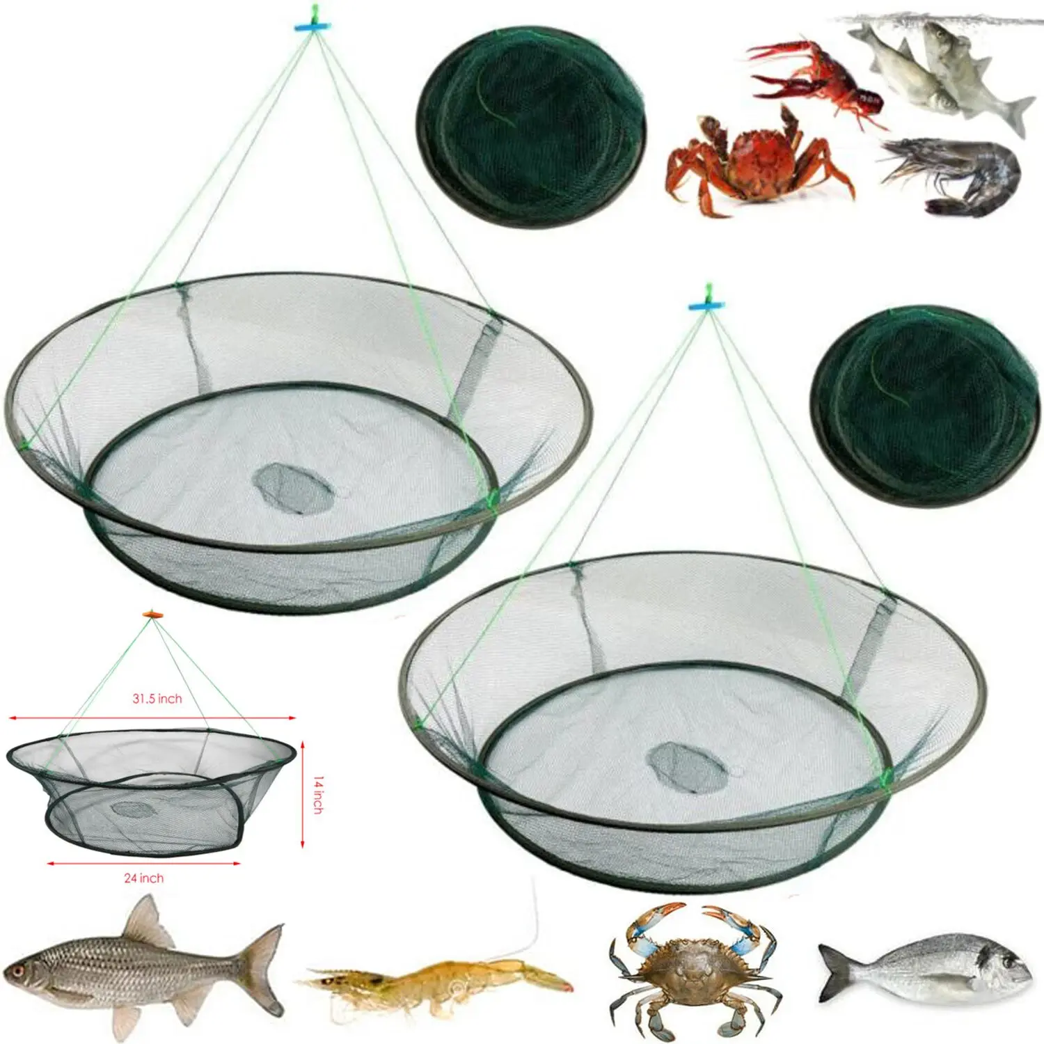 2PCS Portable Prawn Bait Crab Shrimp Net Drop Landing Fishing Pier Harbour Pond