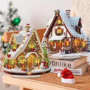 2pcs 2D DIY Diamond Painting Kit - Sparkling Crystal Christmas House Ornaments, Handcrafted Art & Craft Decor for Holiday Parties, Perfect Gift Idea, Best for Christmas, Perfect for Room Decor