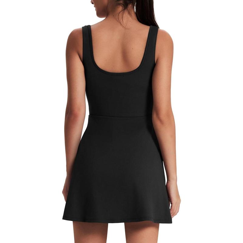 Athletic Dress for Women Mini U Neck Sleeveless Built in Shorts with Pockets Tennis Golf Graduation  Sports workout clothes  Black  for Sports Skort Casual  Tennis Workout Dress Tennis Dress with Shorts and Tie Front athletic  dress casual sportswear