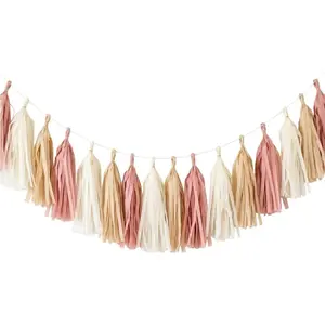 15 count Dusty Rose  Boho Paper Tassel Garland Banner Party Streamer Backdrop for Wedding Girl  Shower Birthday Classroom   Decoration