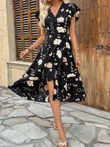 Floral Printed Wrap Midi Maxi Dress - Women's Summer Fashion Outfit