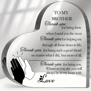 1 Piece Brother Theme Heart-Shaped Acrylic Plaque - A Commemorative Gift for My Brother, Emotional Token for Christmas/Wedding/Decoration, Irregular Heart-Shaped Brother Gift, Suitable for Home or Office Desk, Novelty Desk Decor
