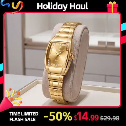 LIEBIG Women's Fashionable Tonneau Barrel-Shape Quartz Analog Watch - Rhinestone Markers, Steel Bracelet with Clasp (Steel Strap Strength), 30m Waterproof, Curved Glass, 22mm Gold/2-Tone (Gold Detailing), Elegant Yet Everyday Style for Office & Daily Wear