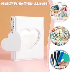 Heart-Shaped Hollow Kpop Photo Card Binder Mini Album with 32 Pockets Portable Collecting Book for Kpop Fans Pink Decor Pastel Design Elegant Style