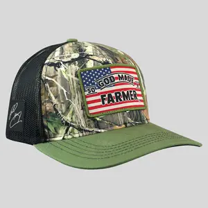 Mens "So God Made A Farmer" Camo Flag Hat, American Patriotic Graphic Hat for Ranch Life, American Patriotic Graphic Hats