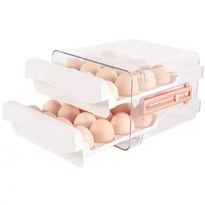 40 Capacity Egg Box for Refrigerator, Home Use Egg Holder, Transparent Dual Drawer Chicken Egg Container, Food Service Rack and Shelf