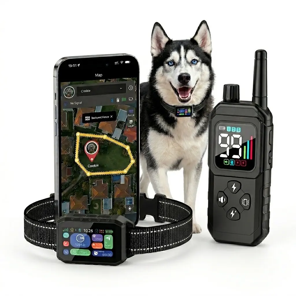 GPS Wireless Dog Collar Fence System - No Monthly Fee App Control, Custom Polygon Boundary & Remote Training, Free Phone Tracker for Up to 5 Pets, Virtual Electric Fence for Dogs, Black