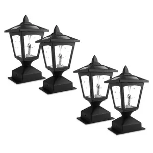 Solar Post Cap Lights 4 Pack - Waterproof LED for 4x4 Wooden Posts, Black Glass Shade, Auto On/Off for Deck, Yard, Fence, Patio & Garden Decor