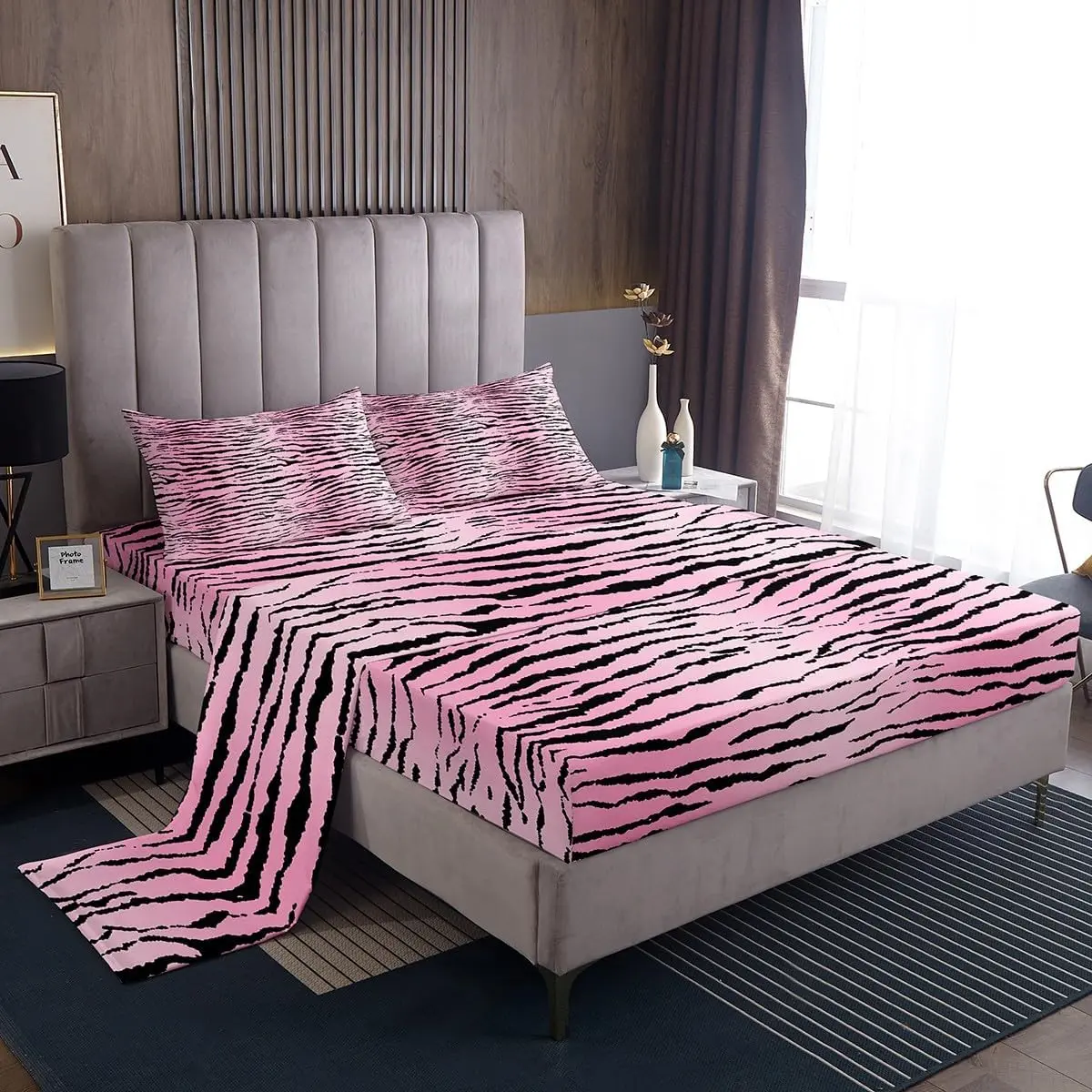 Feelyou Pink Zebra Black Animal Theme Bedding Set - Multi-Size, Deep Pockets Fitted Sheet, Soft Breathable Blanket, Machine Wash Kids Bedsheet Sets for Boys, Bedding Sets Collections