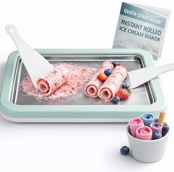 Rolled Ice Cream Maker - DIY Instant Ice Cream Tray Kit, Includes 2 Scrapers for Manual Homemade Ice Cream Rolls, Frozen Yogurt, & Slushies, No Electricity Needed（green）