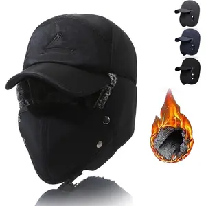 Winter Essentials Warm Hat, 3 in 1 Winter Essentials Warm Hat, Thermal Fur Lined Trapper Hat, Furry Trapper Hat with Ear Flap Full Face Warmer Cover Windproof Fitted Hats Handmade Adjustable Hat Beanie