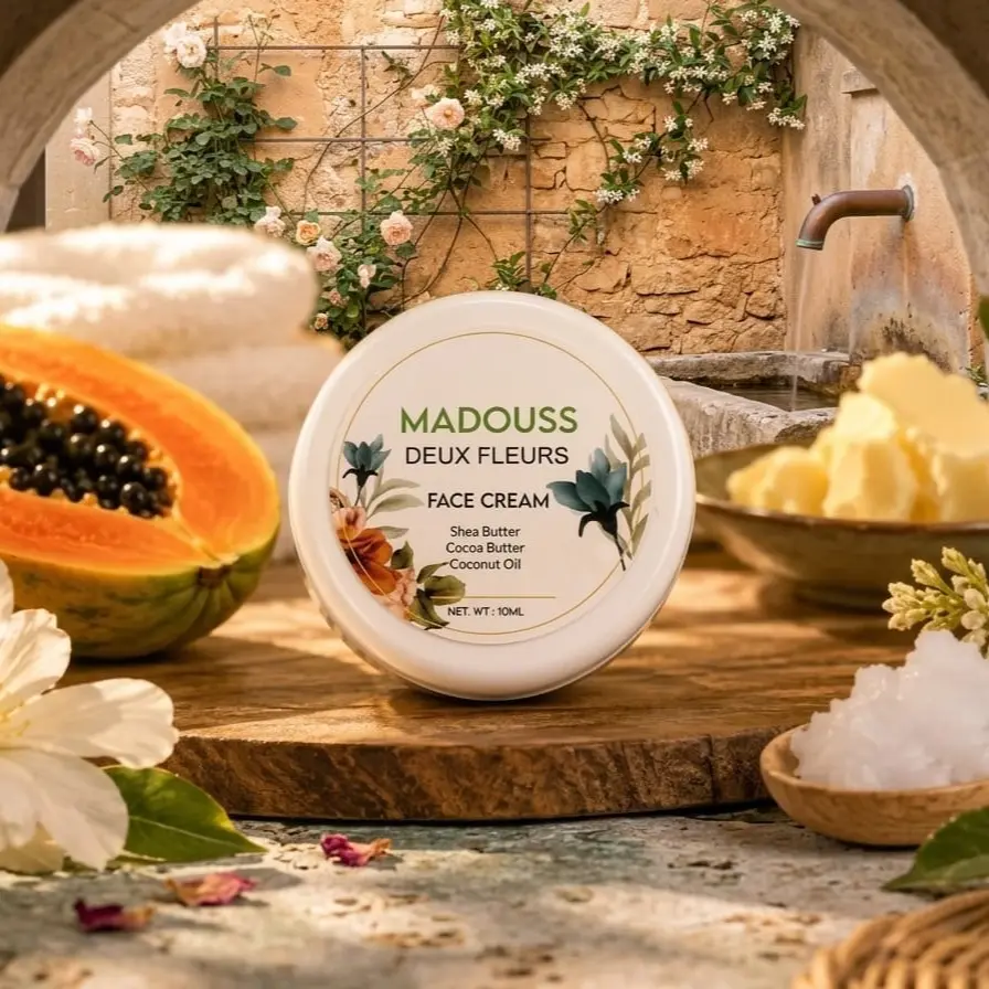 Madouss Deux Fleurs Face Cream - Shea Butter, Cocoa Butter, Coconut Oil Infused Moisturizer (10ml)