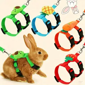4 Sets Rabbit Harness and Leash – Adjustable Cute Fruit Vest for Bunnies, Ferrets, Guinea Pigs, Small Pets