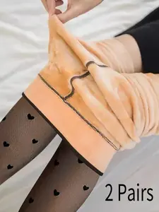 Women's Polka Dot / Heart / Skull / Graphic Print Thermal Lined Tights, Casual Comfy High Waist Pantyhose for Fall & Winter, Women's Stockings for Daily Wear, Womenswear