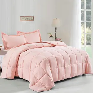3pc Prewashed Down Alternative Comforter Duvet Insert -Quilted Comforter with Corner Tabs -Box Stitched -250GSM Fiberfill Farmhouse Style(Queen,Peach Pink)
