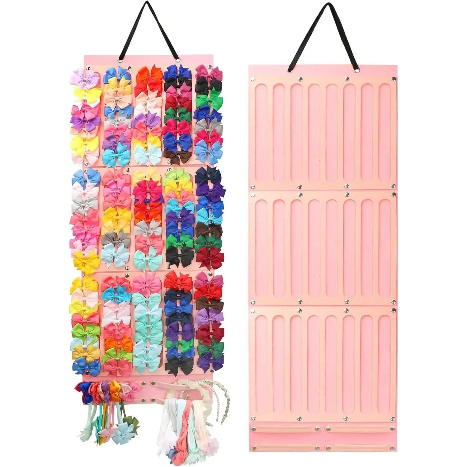 Bows Holder w/ Capacity,  Clips Storage Hanger w/ 27 Ribbons,  Bows Hanger,   Accessory Storage Display w/Sturdy Rope, Wall Hanging for Girl Room