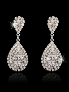 Water Drop Shaped Rhinestone Decorated Dangle Earrings, Elegant Jewelry for Party, Daily Clothing Decor, Trendy All-match & Exquisite Jewelry for Birthday Gift, Accessories